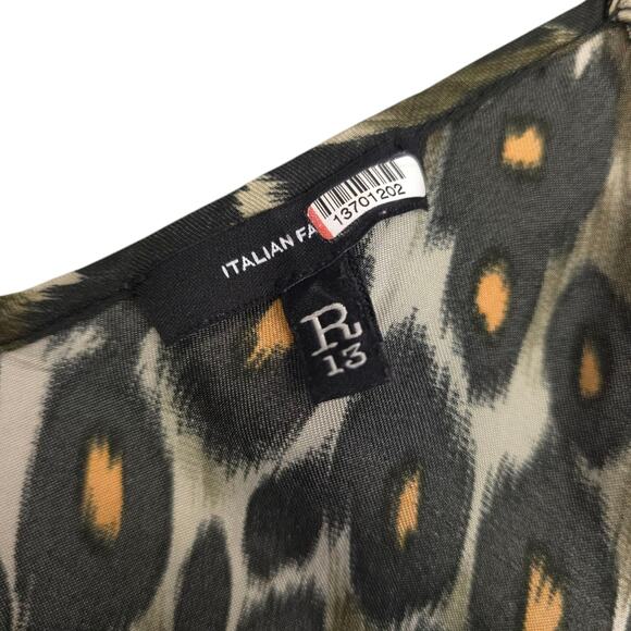 R13 Midi Slip Dress With Back Tie Grey Orange Leopard - Picture 10 of 16